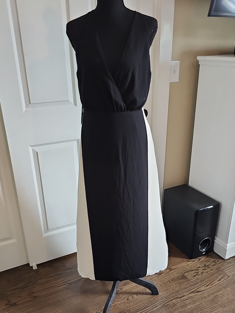 NWT Express Black and White Colorblock Midi Low High Dress